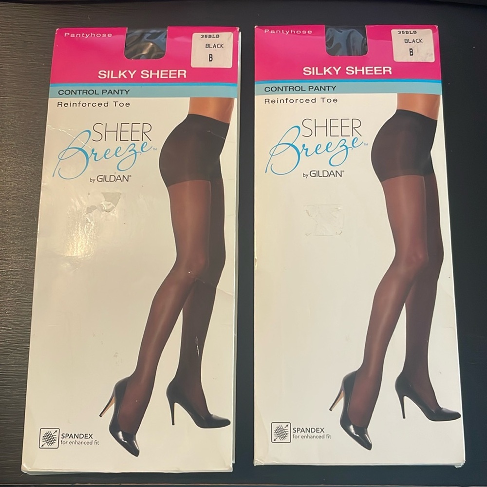 (2) Pantyhose silky sheer with reinforced toe control top black size B